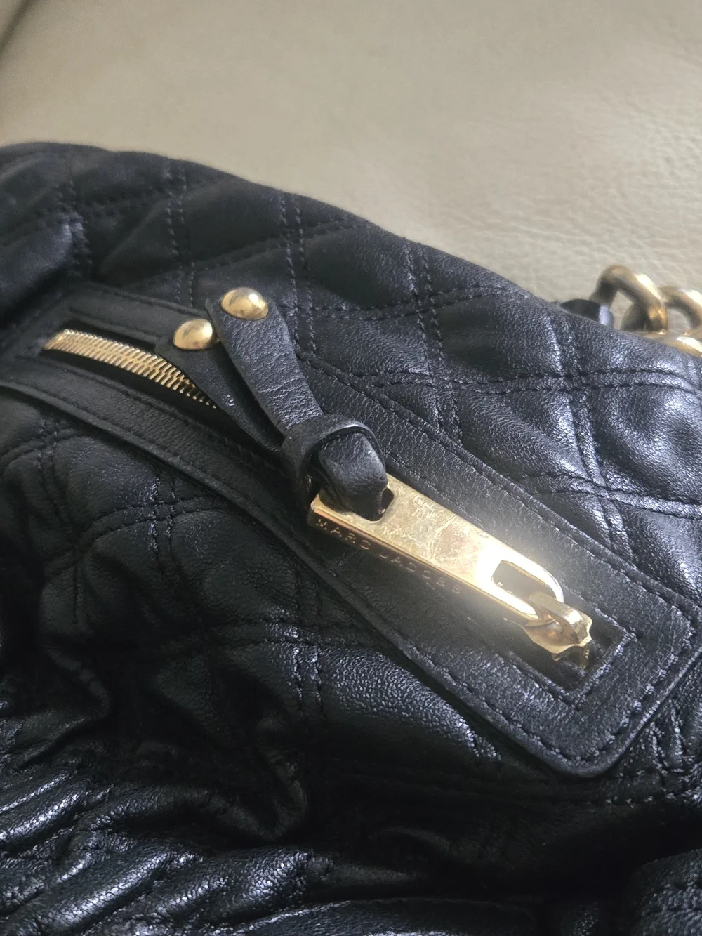 Y2k Marc Jacob Vintage Quilted Leather Satchel Handbag with Gold Chain Hardware